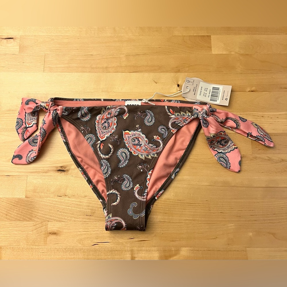 Boden Brown and Pink Paisley Tie-Side Bikini Bottoms NWT